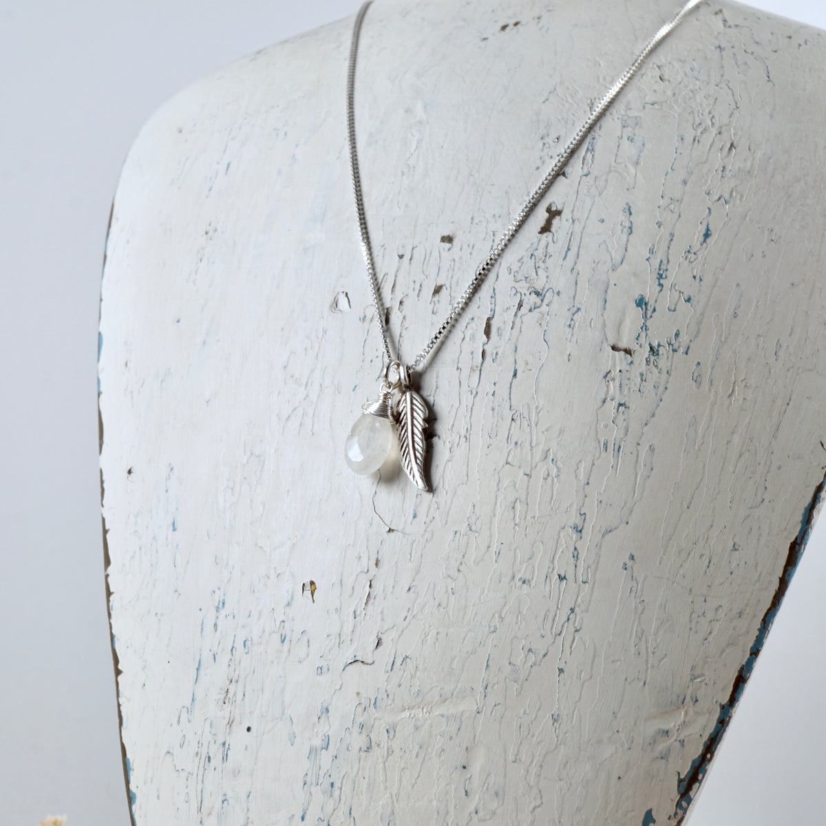 Petite Moonstone & Feather Pendant
