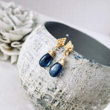 Load image into Gallery viewer, TN Royal Blue Kyanite Textured Post Earrings (Gold-vermeil)