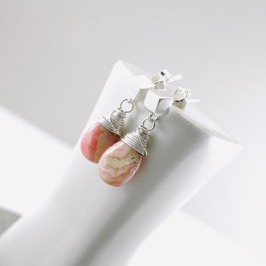 Rhodochrosite Petite Square Stud Earrings