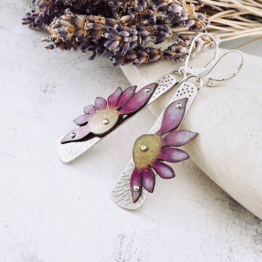 Wildflower Tapered Drop Earrings (Mulberry & Gold)