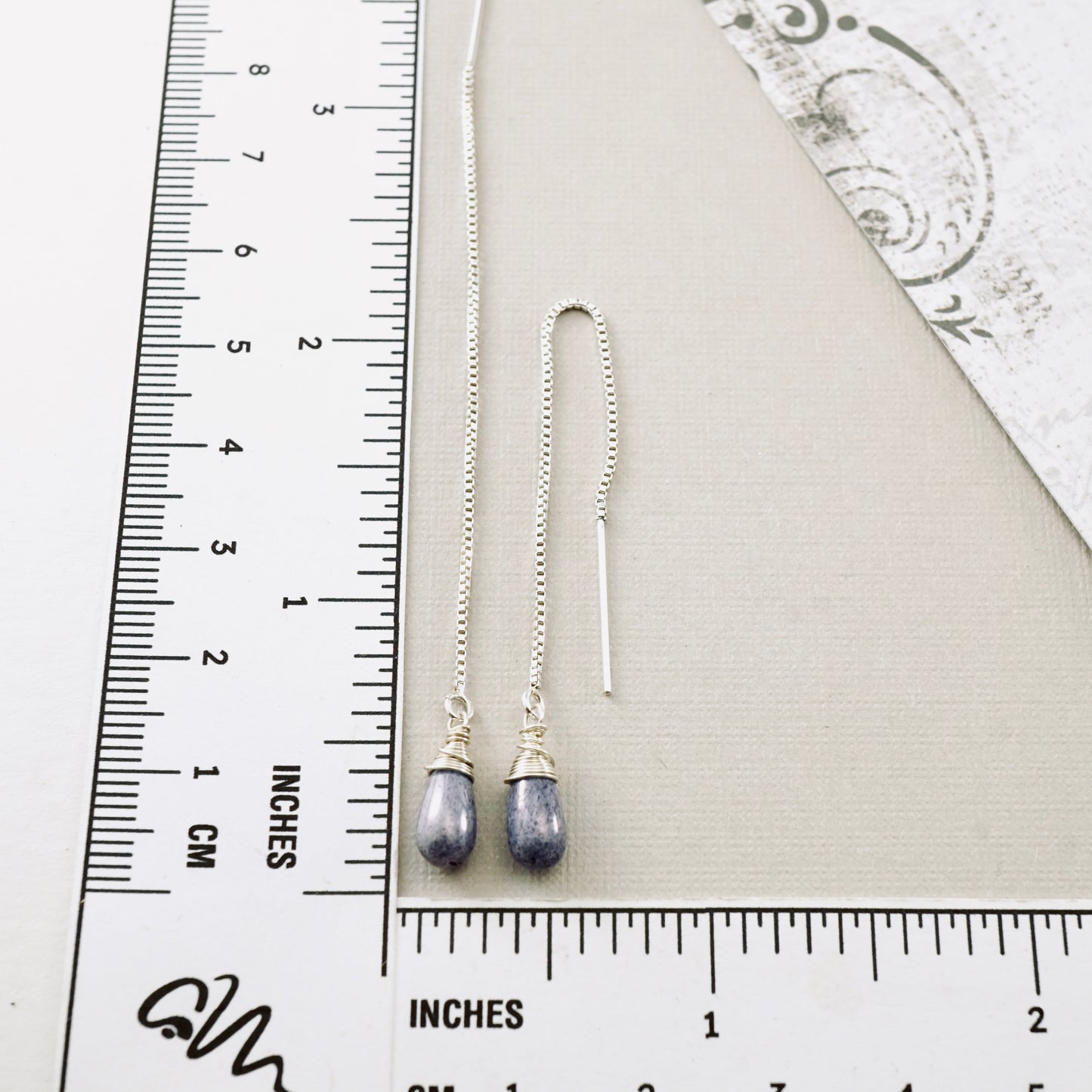 Purple Glass Threader Box Chain Earrings