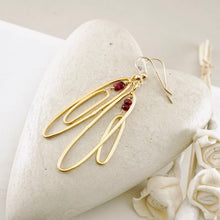 Load image into Gallery viewer, TN Elongated Double Hoops Ruby Earrings (Gold-filled)