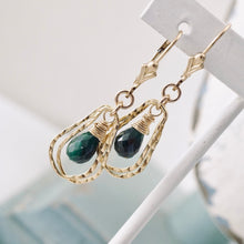 Load image into Gallery viewer, TN Petite Emerald Double Hoop Earrings (Gold-filled)