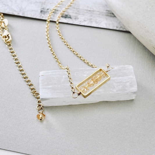 Citrine Petite Bar Necklace (GF)