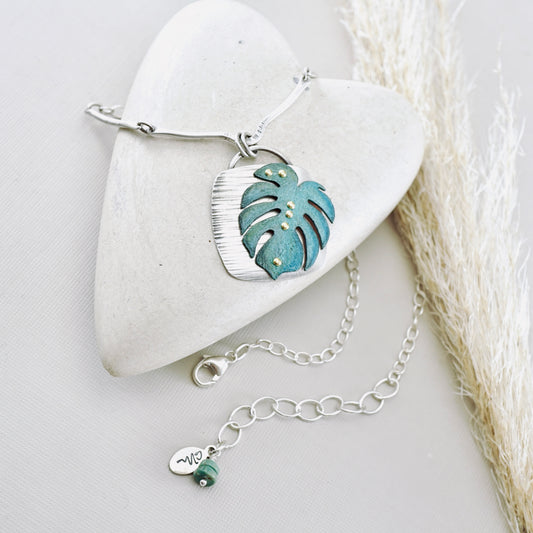 Monstera Square Pendant (Aqua Green)