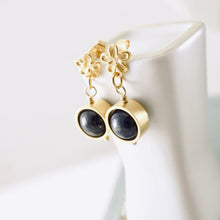 Load image into Gallery viewer, TN Lapis Orbit Flower Post Earrings (Gold Vermeil)