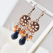 Load image into Gallery viewer, TN Dumortierite Mexican Sun Chandelier Earrings (Copper)