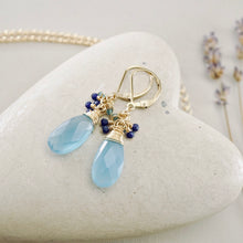 Load image into Gallery viewer, TN Frosty Blue Chalcedony & Lapis Earrings (Gold-filled)