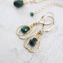 Load image into Gallery viewer, TN Petite Emerald Double Hoop Earrings (Gold-filled)