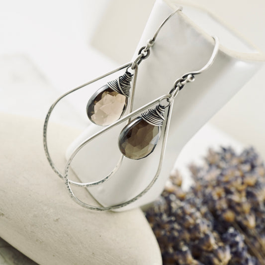 Smoky Quartz Big Hoop Earrings