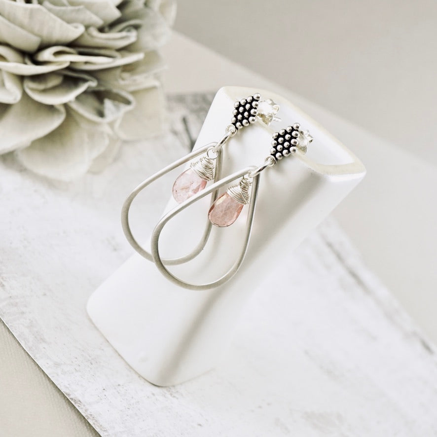Mystic Pink Quartz Small Hoop Earrings (posts)