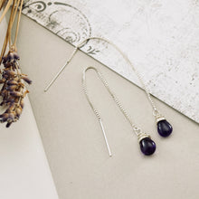 Load image into Gallery viewer, TN Amethyst Threader Box Chain Earrings (SS)