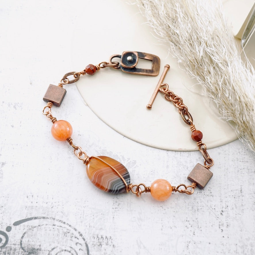 TN Banded Agate & Calcite Copper Bracelet (Toggle Clasp)