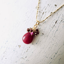 Load image into Gallery viewer, TN Pink Agate, Jade & Ruby Earrings (Gold-filled)