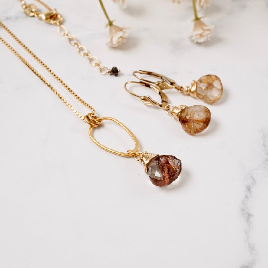 Copper Rutilated Quartz Drop Pendant