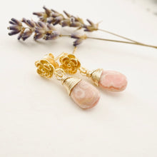 Load image into Gallery viewer, TN Rhodochrosite Flower Post Earrings (VM)