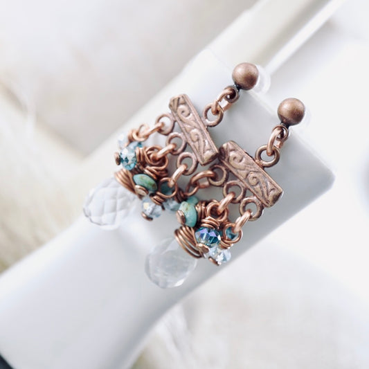 Blue Quartz and Turquoise Petite Chandelier Earrings