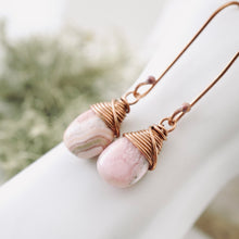 Load image into Gallery viewer, TN Rhodochrosite Long Drop Earrings (Copper)