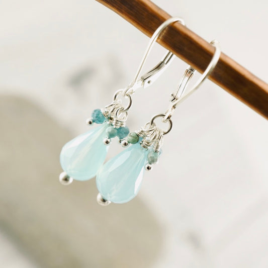 Blue Chalcedony Petite Cluster Earrings