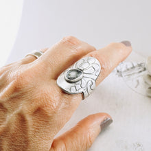 Load image into Gallery viewer, AM – Moss Aquamarine Saddle Ring (SS) (Size: 9)