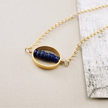 Load image into Gallery viewer, TN Lapis Oval Bar Necklace (Gold-filled)