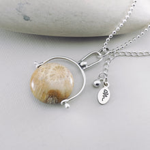 Load image into Gallery viewer, PS - Petite Swings Round Petrified Coral Swivel Pendant (Sterling)