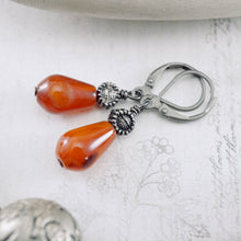 Load image into Gallery viewer, TN Petite Carnelian Drop Earrings (gunmetal)