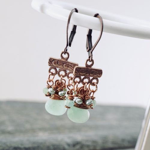 TN Green Chrysoprase Petite Chandelier Earrings (Copper)