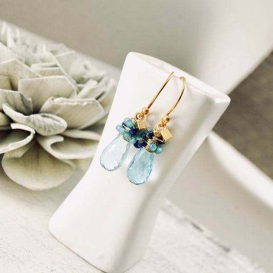 Blue Topaz, Apatite & Lapis Nested Earrings