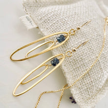 Load image into Gallery viewer, TN Elongated Double Hoops Blue Kyanite Earrings (Gold-filled)