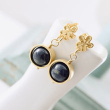 Load image into Gallery viewer, TN Lapis Orbit Flower Post Earrings (Gold Vermeil)