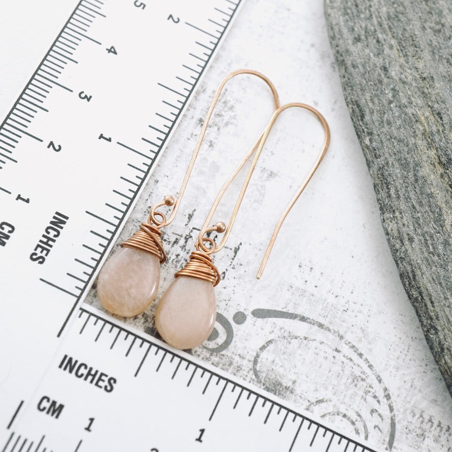 Peach Moonstone Long Drop Earrings