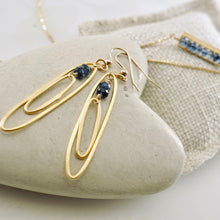 Load image into Gallery viewer, TN Elongated Double Hoops Blue Kyanite Earrings (Gold-filled)