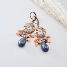 Load image into Gallery viewer, TN Dumortierite Mexican Sun Chandelier Earrings (Copper)