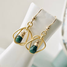 Load image into Gallery viewer, TN Rounded Triangle Emerald Hoop Earrings (Gold-filled)