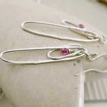 Load image into Gallery viewer, TN Elongated Double Hoop Pink Sapphire Earrings (SS)