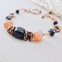 Load image into Gallery viewer, TN Dumortierite Mexican Sun Chandelier Earrings (Copper)