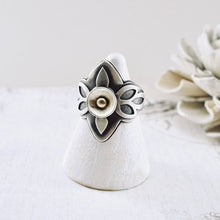 Load image into Gallery viewer, AM – Silver & Gold Pod Saddle Ring (SS + 14k) (Size: 7.5)