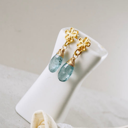 Natural Kyanite Flower Post Earrings