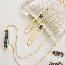 Load image into Gallery viewer, TN Elongated Double Hoops Blue Kyanite Earrings (Gold-filled)