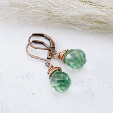 Load image into Gallery viewer, TN Lime Green Quartz Drop Earrings (Copper)