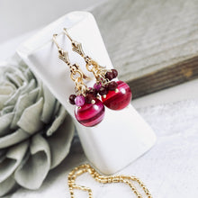 Load image into Gallery viewer, TN Pink Agate, Jade & Ruby Earrings (Gold-filled)