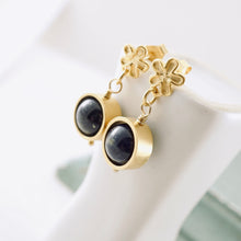 Load image into Gallery viewer, TN Lapis Orbit Flower Post Earrings (Gold Vermeil)