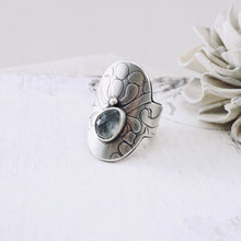 Load image into Gallery viewer, AM – Moss Aquamarine Saddle Ring (SS) (Size: 9)