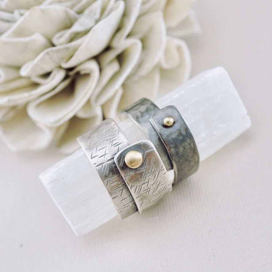 Hammered Unisex Ring – Gold Accent