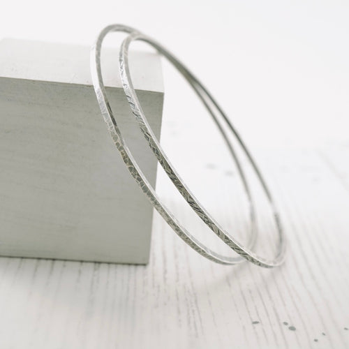 Stackable - Square Forged Bangle Bracelet (THIN - Sterling)