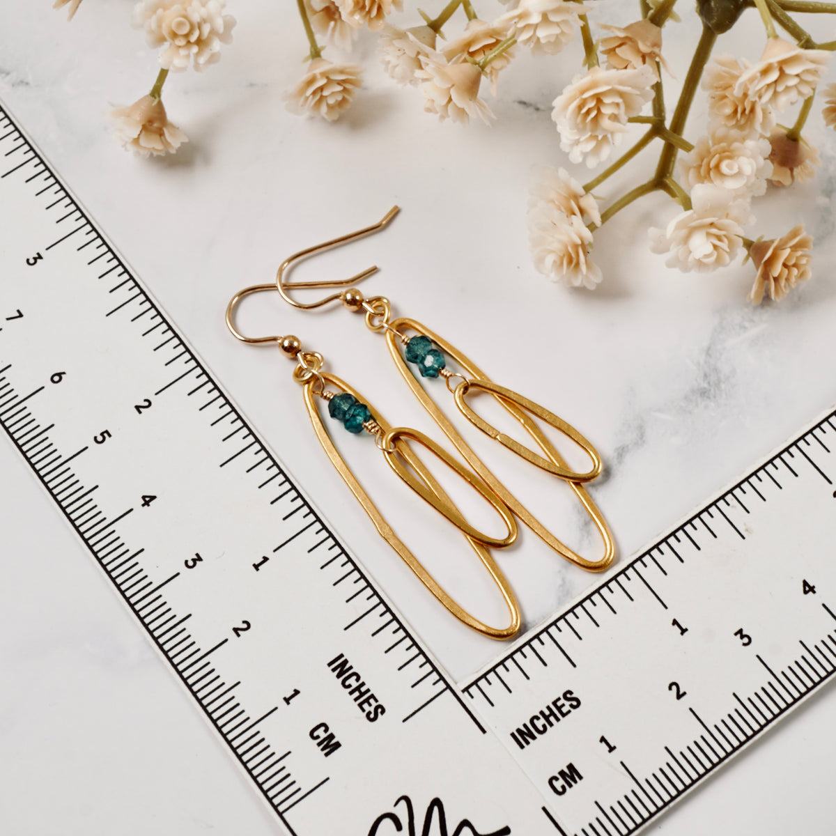 Blue Quartz Elongated Double Hoop Earrings