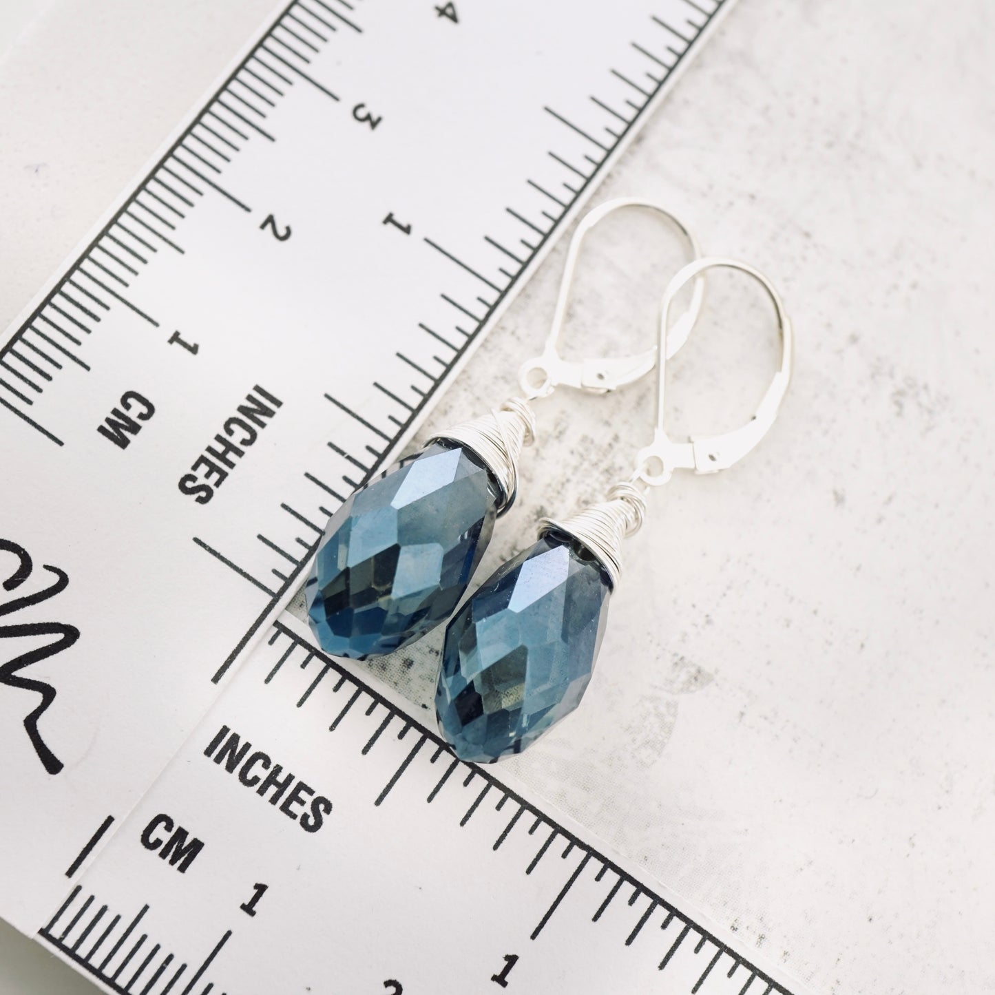 Large Faceted Blue Crystal Drop Earrings