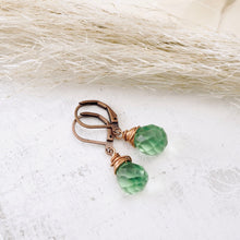 Load image into Gallery viewer, TN Lime Green Quartz Drop Earrings (Copper)