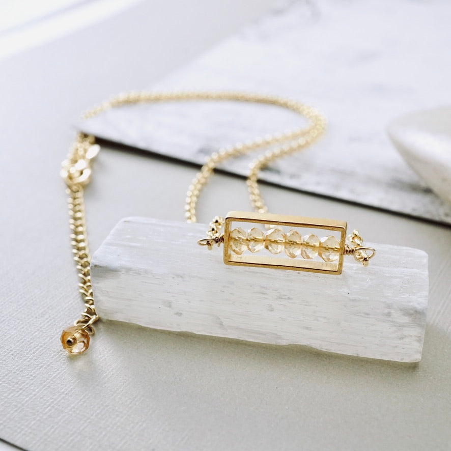 Citrine Petite Bar Necklace (GF)